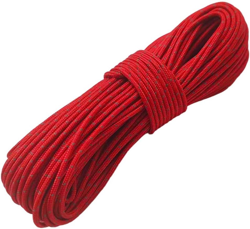 Legnowit 2mm Reflective Guyline Camping Paracord, Ultralight Thin Cord Rope for Tarp Rain Fly Tent Camping, 65 Feet (Red) - Image 1